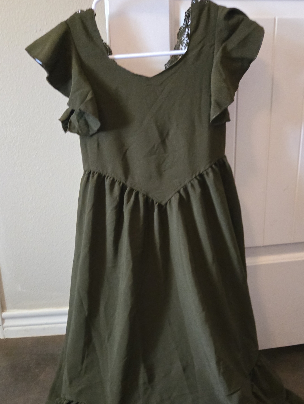BiBi Olive Green Flutter Sleeve Casual Dress